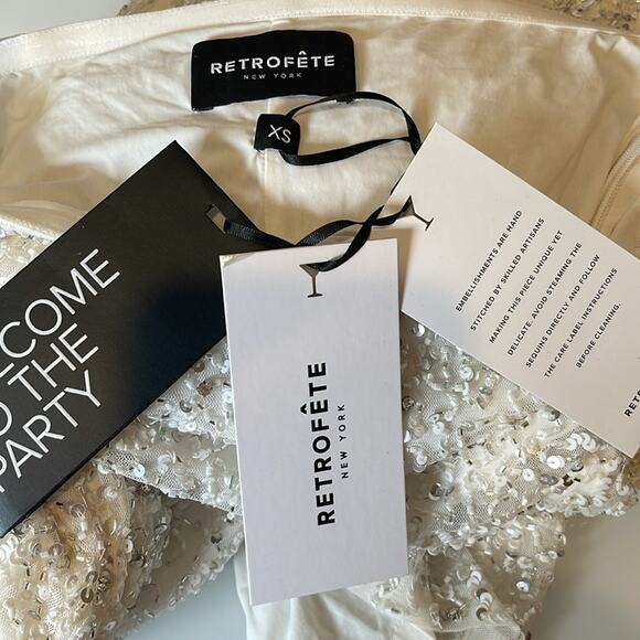 Retrofete Riverly Strapless Sequin Embellished Silver White Maxi Dress Size XS - Picture 8 of 9